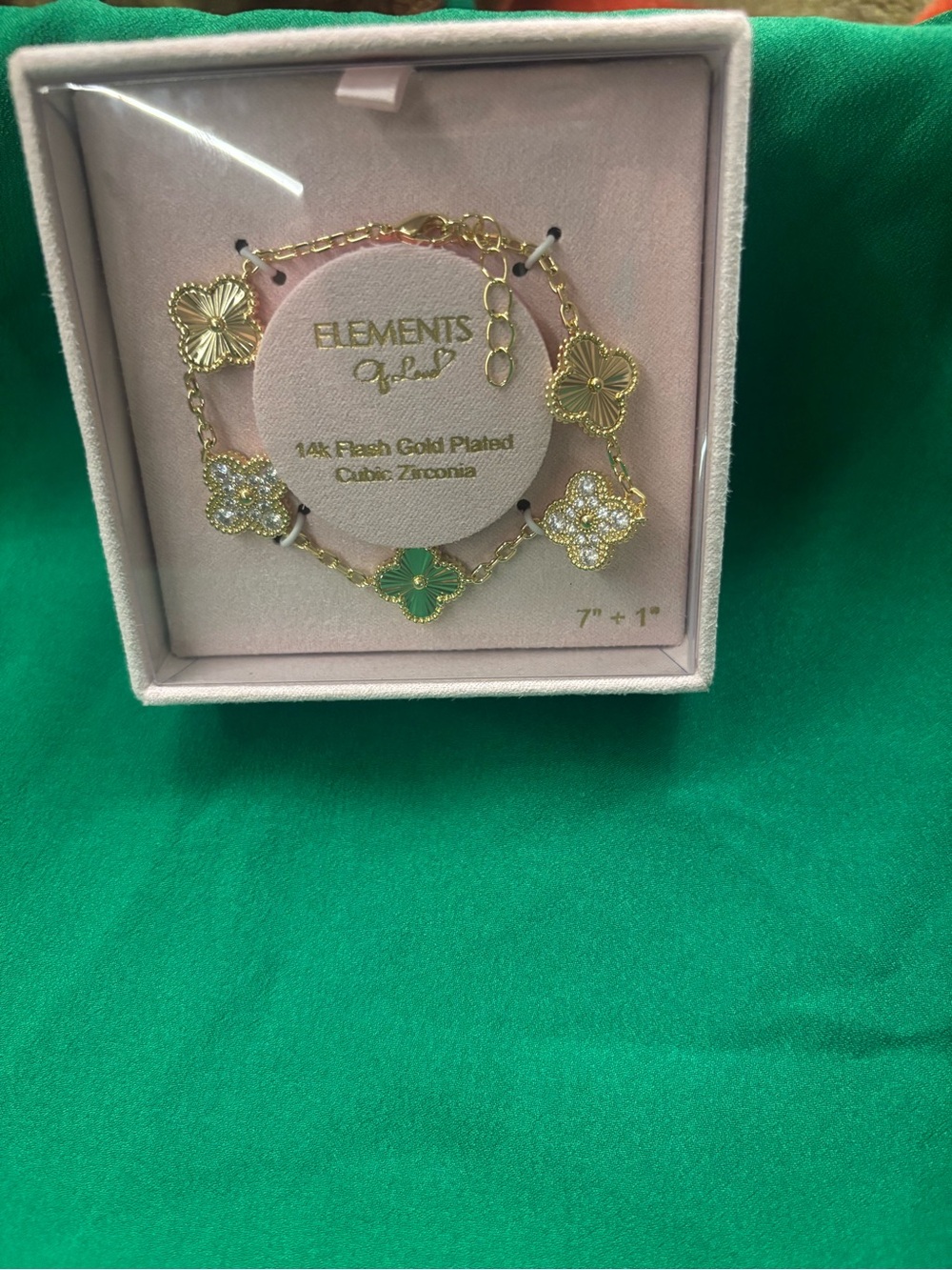 Element Gold-Plated Clover Bracelet with Green and Gold Accents